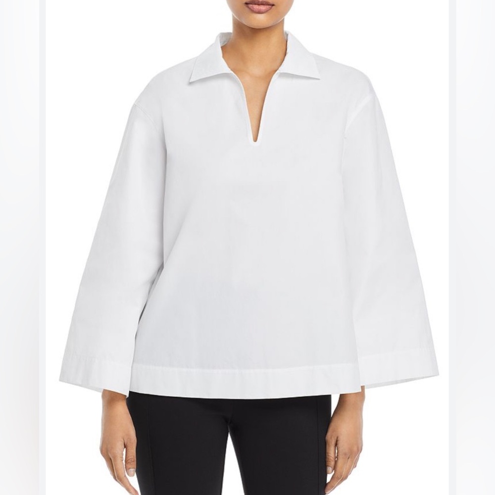 Lafayette 148 New York Dales Shirt 100% Cotton Popover Shirt White Size XSmall